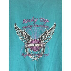 Harley-Davidson Shirt Womens 1X Teal V-Neck Graphic Rocky Top Pigeon Forge TN
